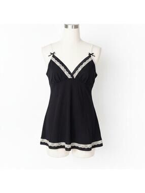 Black Women's Tank Top with White Lace Trim, Size Medium, Good Condition